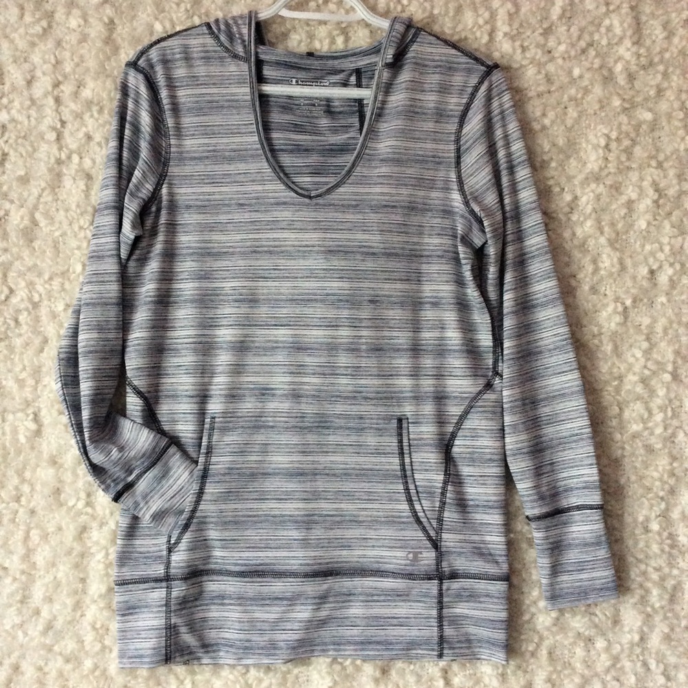 Black and white striped stretchy Champion hoodie